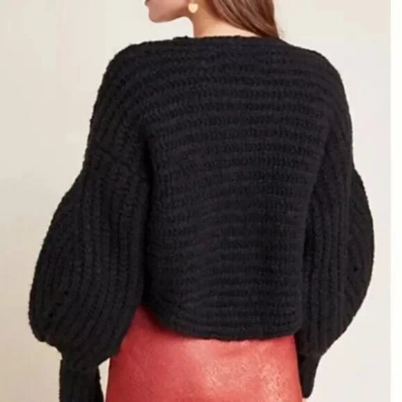 NWT Anthropologie Rae Cropped Open Cardigan Black Wool Alpaca Bolero - Picture 1 of 10